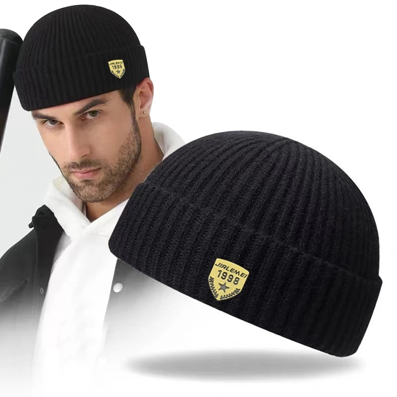 Bonnet unisexe style streetwear hip-hop, bonnet melon sans bord, bonnet à revers, chapeau pour femme et homme, automne-hiver, bonnet chaud en maille, bonnet