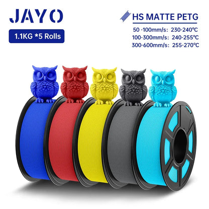 JAYO PETG 3D Filament 1.75MM High Speed PETG 3D Printer Filament 5Rolls High Flow Speedy Matte Effect 3D Printing Mateials