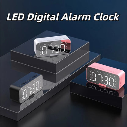5-in-1 Digital Table Calendar LED Digital Display Sleep Timer Small Digital Clock Bluetooth with Mirror Electronic Alarm Clock
