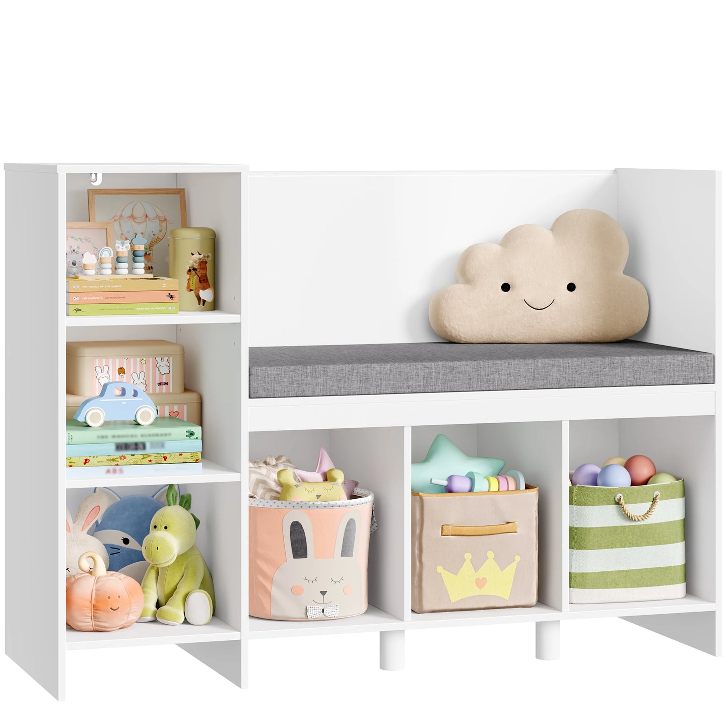 Child Rack 110 cm toys Shelf CHILDREN'S room with Pillow and 6 Shelves Child Seat Bench toys storage for Kids