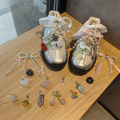 New Pearl Flower Shoes Accessories Fruit Crystal Shoe Charm Buckle Shoe Laces Charms for Sneakers Decorations 1Pcs