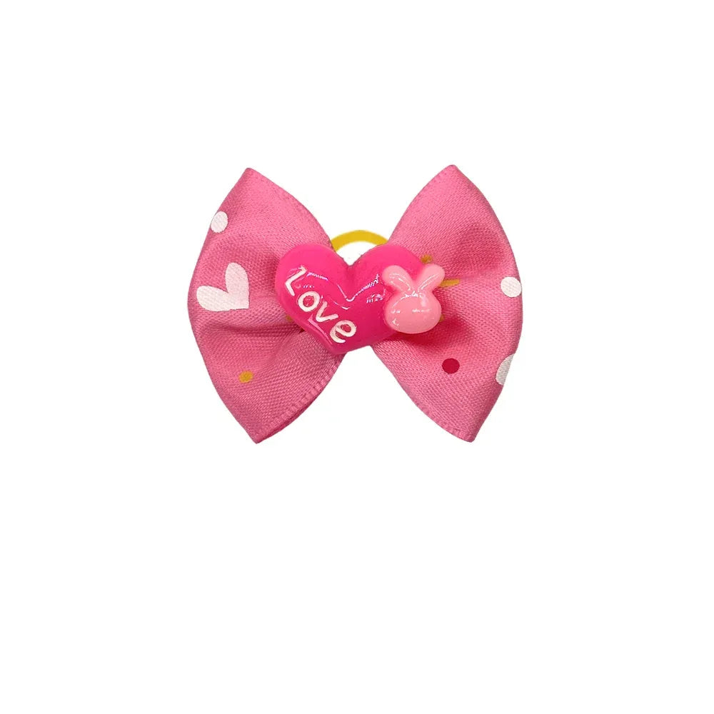 50/100pc Valentine's Day Dog Hair Accessories Diamond Dog Hair Bows Pink Love Style Pet Dog Ribbon Bow Rubber Bands Dog Supplies