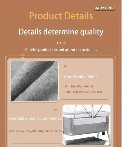 Multi Functional Baby Crib with Foldable Height Adjustment Splicing, Portable and Movable Bedside Swing, Cradle, Sleeping Bed