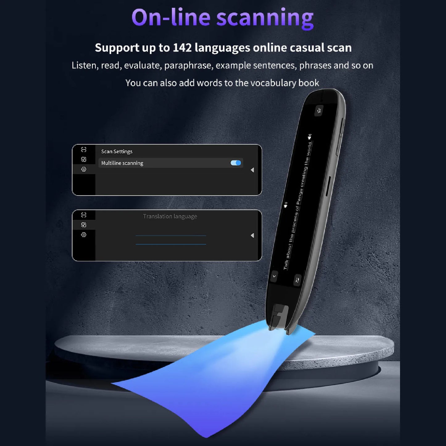 New WiFi Translation Pen 3.7 Inch Touchscreen Voice Translator 142 Languages Online Scanning Reading for Office Travel Study