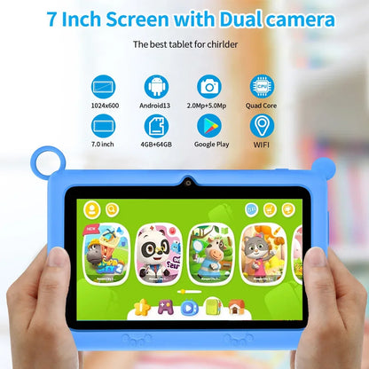 New 5G WIFI Children's Learning 7.0-inch Tablet 4GB RAM 64GB ROM Quad Core Mini Tablet with Leather Case Supports Games 4000mAh