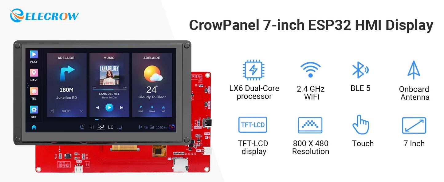 CrowPanel- 7.0 Inch Smart Graphic 800x480 RGB SPI TFT LCD Module Touch Screen Display ESP32 for Arduino MicroPython