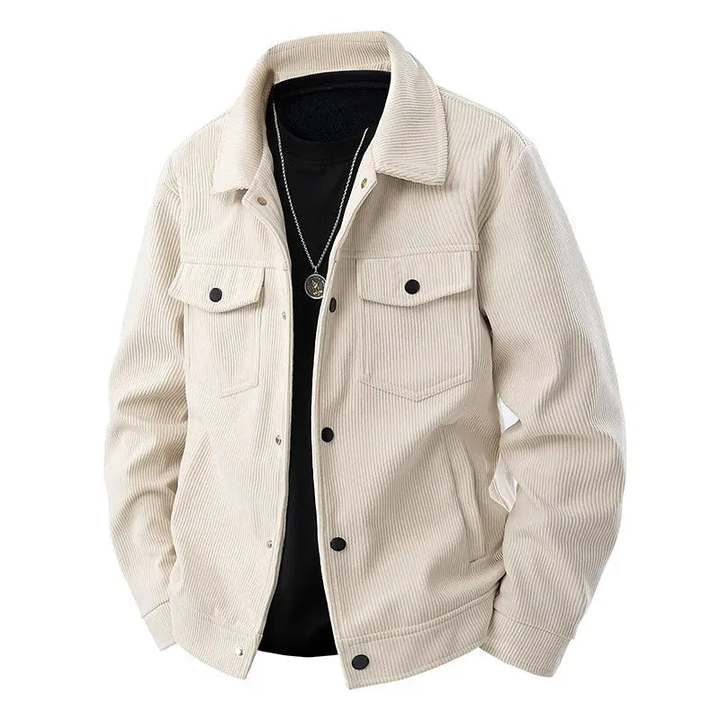 Spring and Autumn men's corduroy lapel jacket 2025 men's new American retro brand loose and handsome multi-pocket cargo jacket