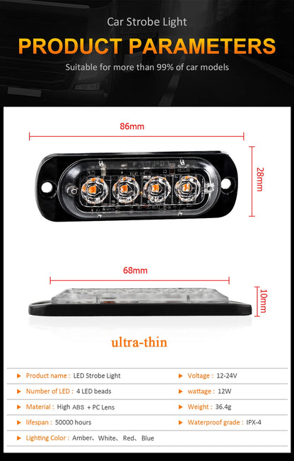 Car Grill Signal light FLASHING Warning Light trailer led lights 4 LED emergency lamp police strobe light TRUCK motorcycle SUV