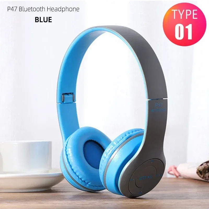 P47 Bluetooth 5.0 Wireless Headphone Foldable HIFI Stereo Bass Earphone Kid Helmet Gift With Mic USB Adaptor For iPhone Game