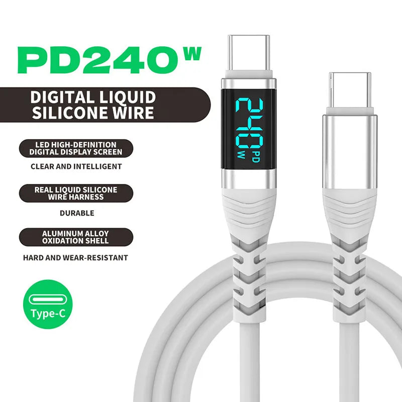 240W USB C Cable with Digital Display PD3.1 Fast Charging Cord for iPhone 17/1615 Pro Max Huawei Xiaomi iPad Laptop