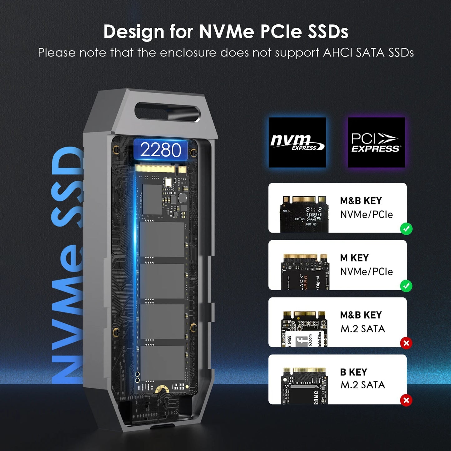 WAVLINK 40Gbps M.2 PCIe NVMe SSD Enclosure USB4 External Hard Drive Enclosure For B+M/M-Key Thunderbolt 4/3/USB4/USB3.2 SSD Case
