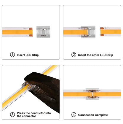 12pcs Solderless LED Connector Transparent 4 in 1 DIY Connectors with 15cm Wire For 2pin 8mm 10mm COB SMD LED Strip Lights