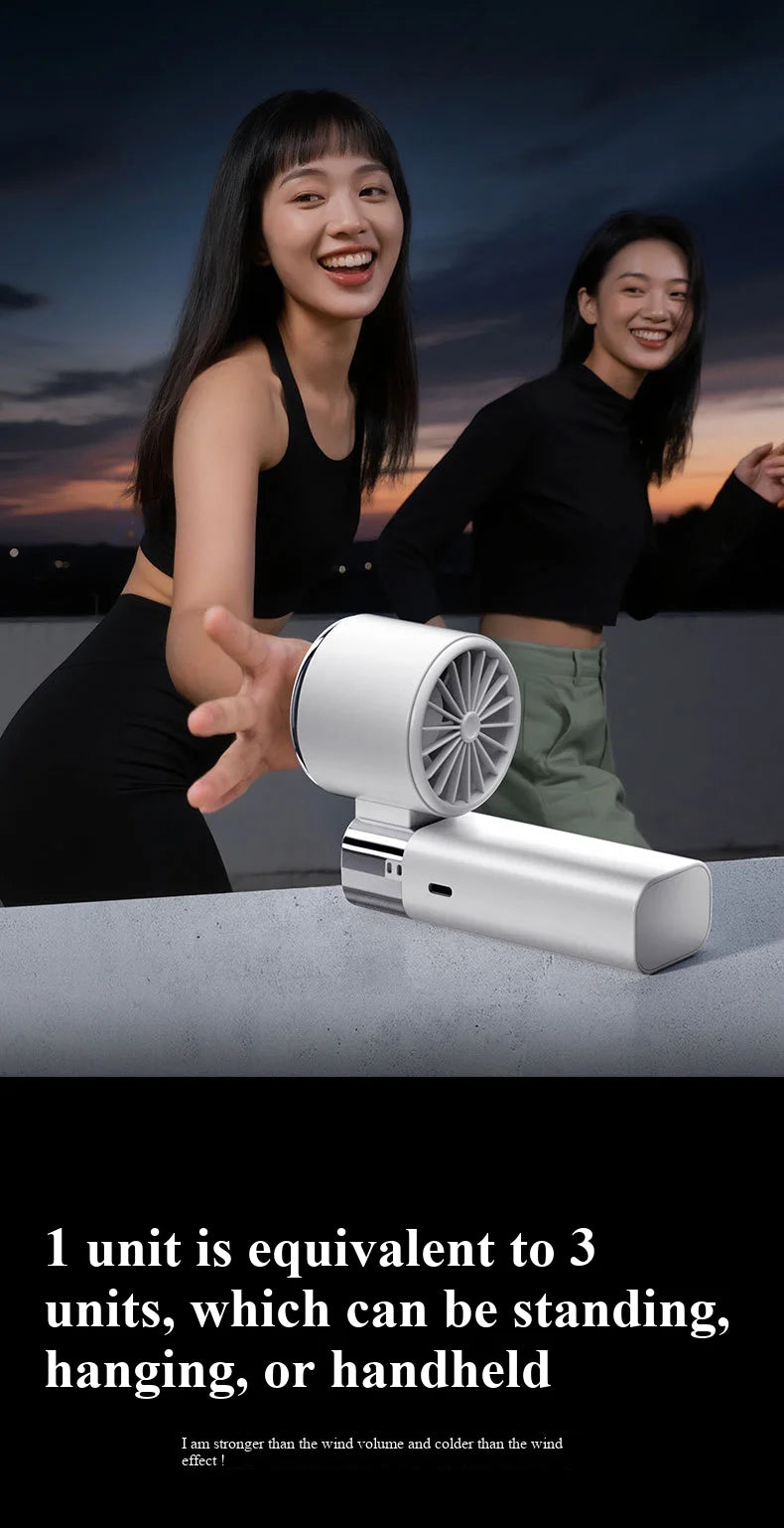 Handheld Fan with Semiconductor Cooling, Ice Compress, Ultra-Long Battery Life, Foldable Tabletop, Digital Display, Mini Fan