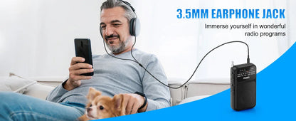Mini Portable Pocket Radio AM FM AAA USB-C Power 800mAh rechargeable battery Excellent Reception Clear Speaker Headphone Jack