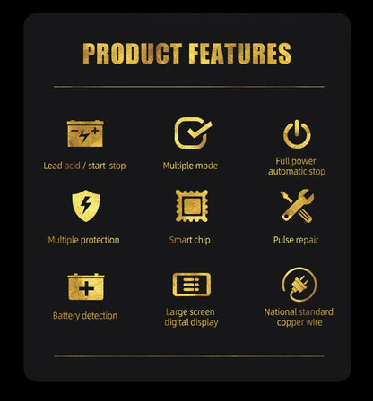 Pulse Repair Car Battery Charger 12V Output Current 10A Max Digital Display Summer Winter Mode Lead-Acid Battery Charger
