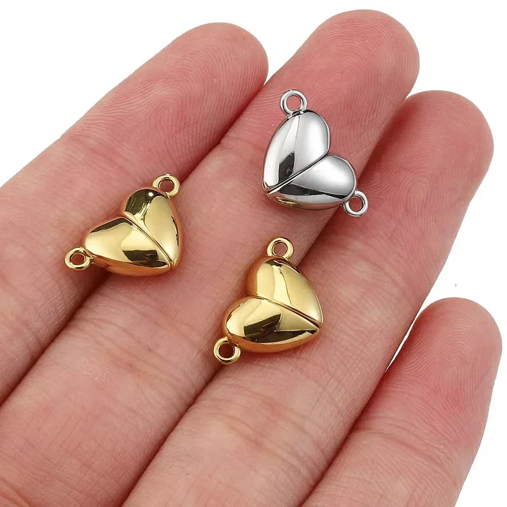 6sets Magnet Couple Heart Charm For Jewelry Making Bulk Silver/Gold Color Love Pendant Diy Women/Men Accessories Valentine's Day