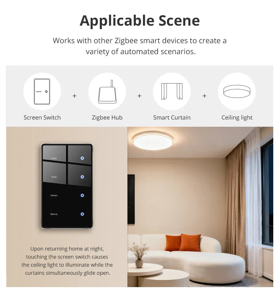 Zemismart Zigbee DIY Name Switch US Black Touch Panel Smart Display Screen Light Switch Work with Tuya Smart Life App