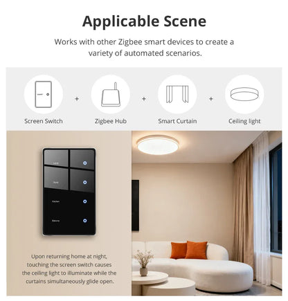 Zemismart Zigbee DIY Name Switch US Black Touch Panel Smart Display Screen Light Switch Work with Tuya Smart Life App