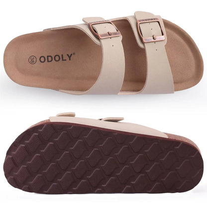 Crestar Women's Cork Footbed Slide Sandal Adjustable Buckle Summer Outdoor Suede Sandals with Arch Support Non-slip Beach Shoes