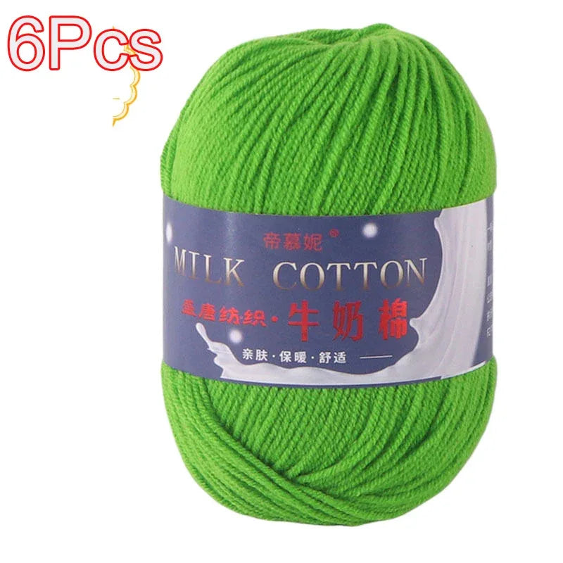 6Pcs Dyed Milk Sweet Soft Cotton Crochet Wool Yarn Thick Yarn Fiber Hand Knitting Wool Crochet Yarn Threads for DIY Sweater