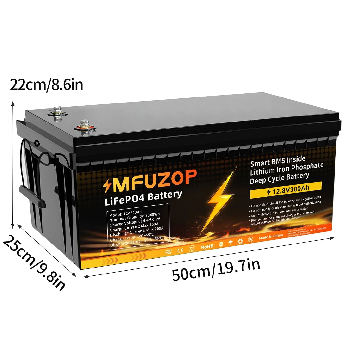 MFUZOP 12V100ah Portable Rechargeable LiFePO4 Battery Built in Smart BMS Deep Cycle 10000+ for RV Solar No VAT