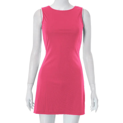 Woman Dress Sleeveless Knit Slim A-Line Female O-Neck Seveless Mini Dresses Sheath 2024 Summer Clothing Streetwear Y2K Qtraf2411