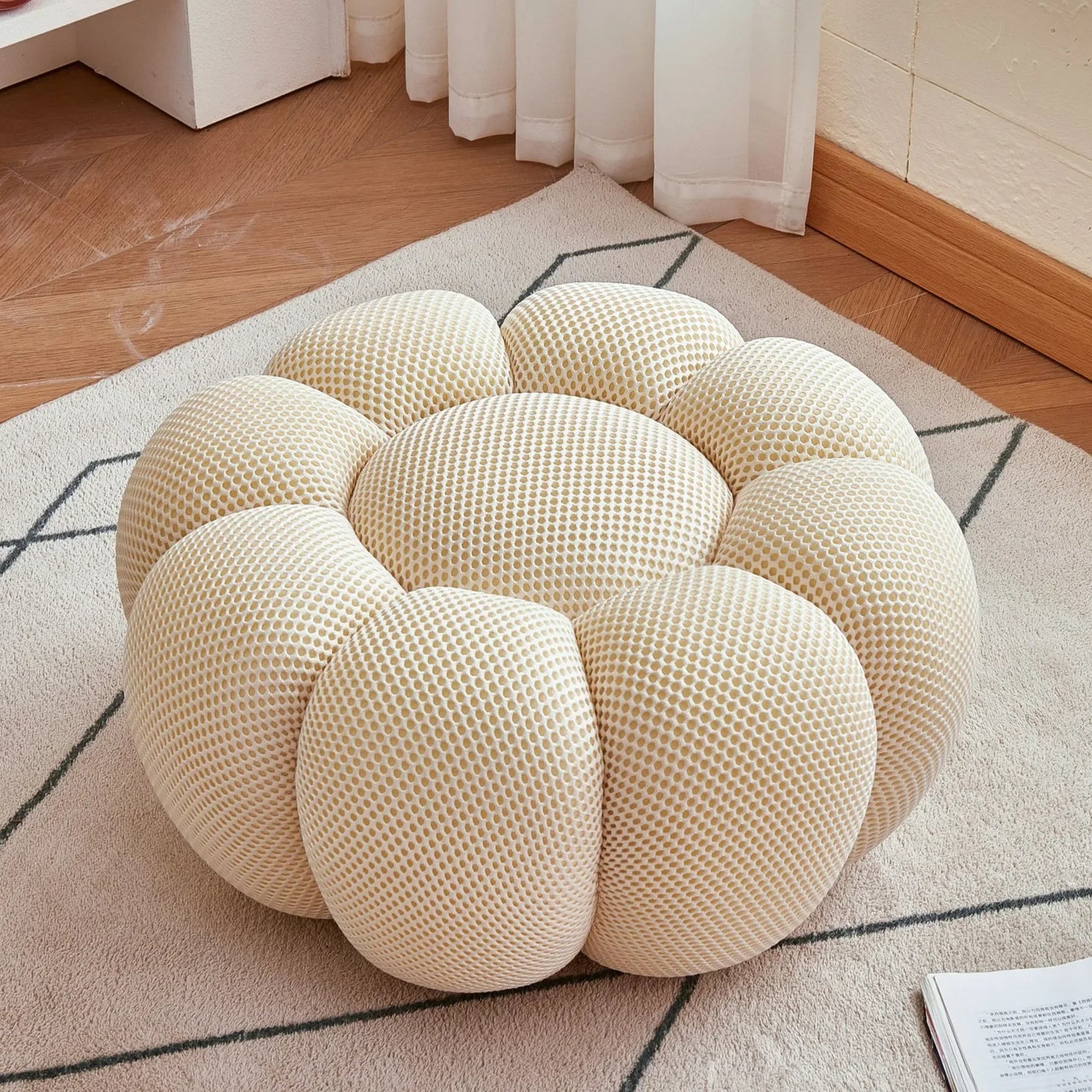 Nordic Sofa Pedal Simple Round Stool Low Ottomans Living Room Sofa Footstool 3D Fabric Creative Leg Footstool Pumpkin Footstools