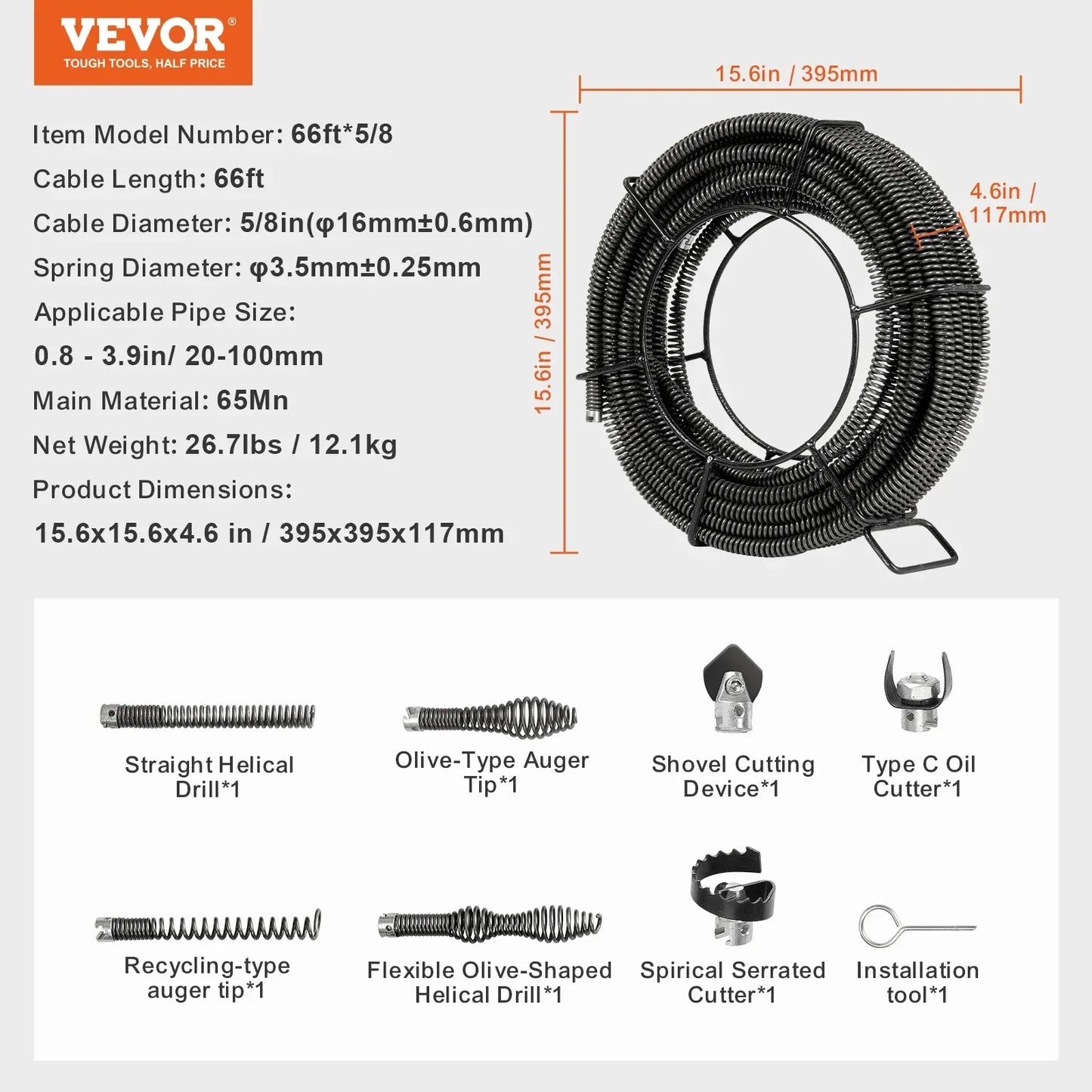 SucceBuy Drain Cleaning Cable Professional Sectional Drain Cleaner Cable Hollow Core Sewer Drain Auger Cable  Sink Floor Drain