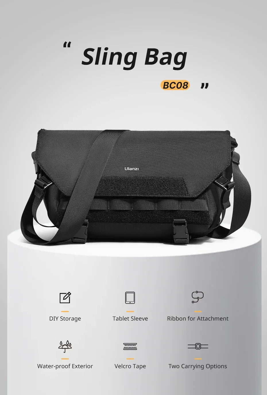 Ulanzi BC08 Sling Bag Photography Shoulder Bag for Tripod Mirrorless Camera Smartphone Tablet Waterproof Bag
