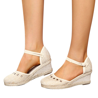 Sandals Women 2024 Summer Comfortable Platform Wedge Sandals Braided Buckle Breathable Wedge Sandals Outdoor Female Shoes