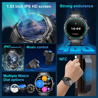 LIGE 2 In 1 Smart Watch With Earbuds NFC Smartwatch TWS Bluetooth Earphone Heart Rate Blood Pressure Monitor Sport Fitness Watch