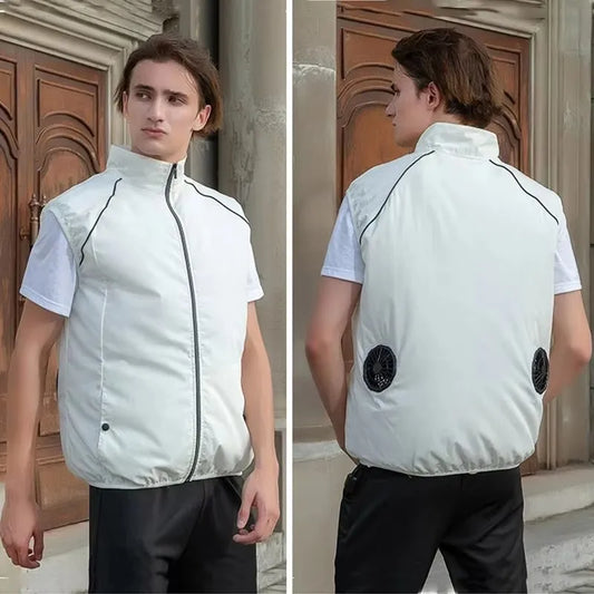 Men Summer Air Conditioning Clothing Fan Cooling Vest New USB Charging Cooling Sport Man Outdoor Solid Color Coat Plus Size