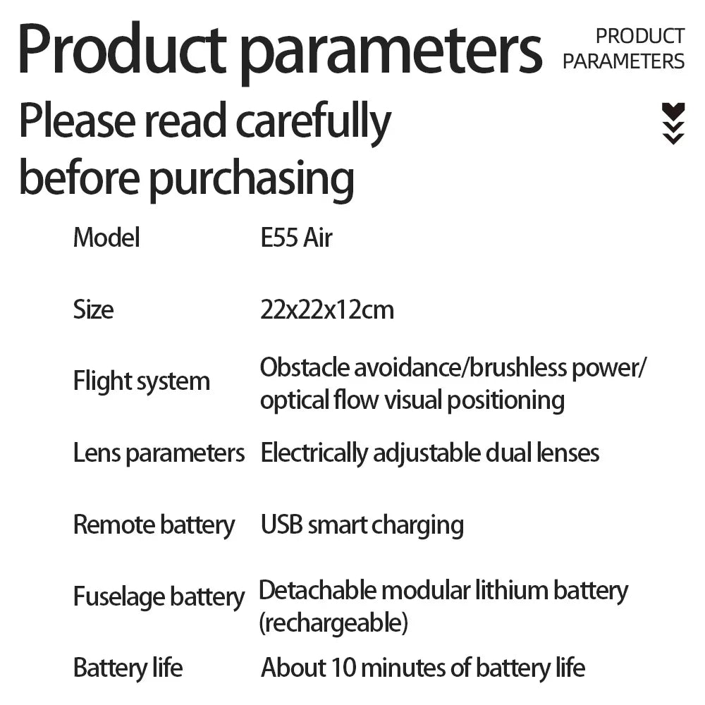 E55 Drone Mini Dual Camera 8K Aerial HD Profesional Remote Control Aircraft GPS Positioning Avoidance Brushless Motor Drone