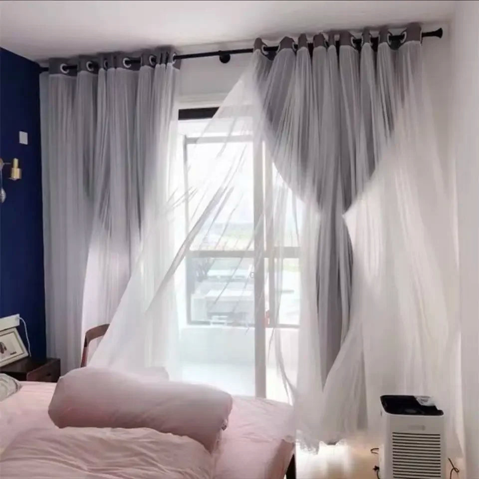 Nordic Style Solid Color Cloth Yarn Integrated Blackout Curtain Modern Bedroom Shade Curtains Living Room Luxury 나비주름 커튼 Шторы