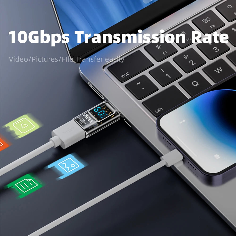 60W USB 3.2 Adapter LED Digital Display Transmission Data Converter Fast Charge Data Sync Adapter USB To Type C Charger Adapter