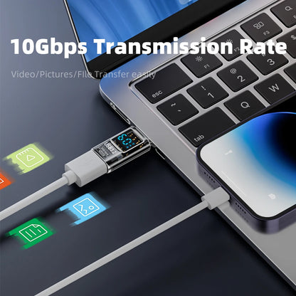 60W USB 3.2 Adapter LED Digital Display Transmission Data Converter Fast Charge Data Sync Adapter USB To Type C Charger Adapter
