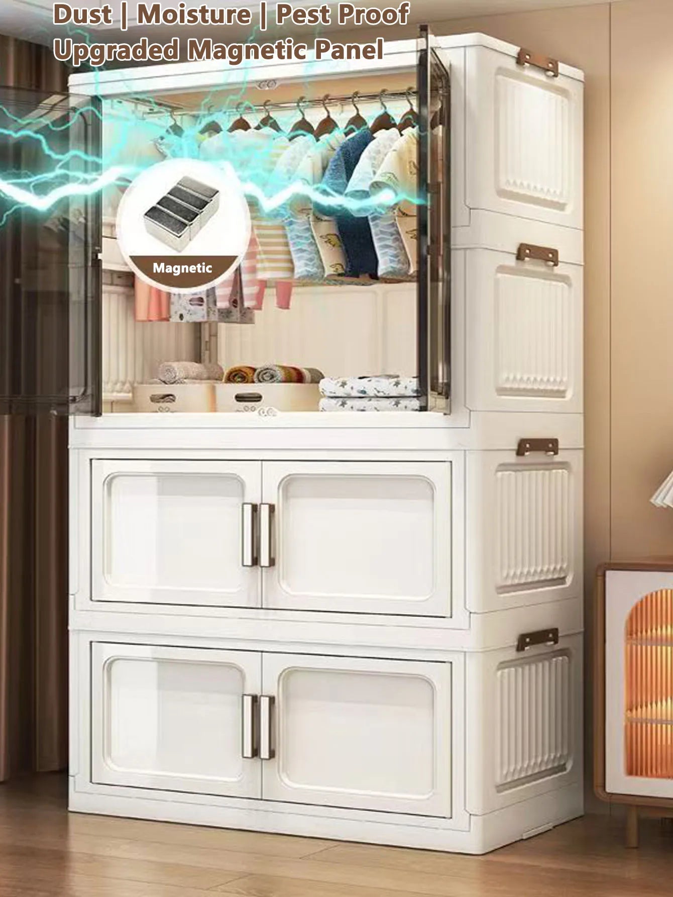Multi-Functional Folding Storage Cabinet with Doors White/Black/Gray for Home Office Kitchen Bathroom Organizer