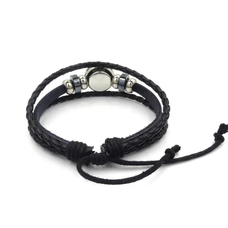 Lucifer Satan Baxter Glass Pendant Leather Knitted Bracelet Handmade Multi Layer Beaded Handicraft Gifts for Family, Girlfriend