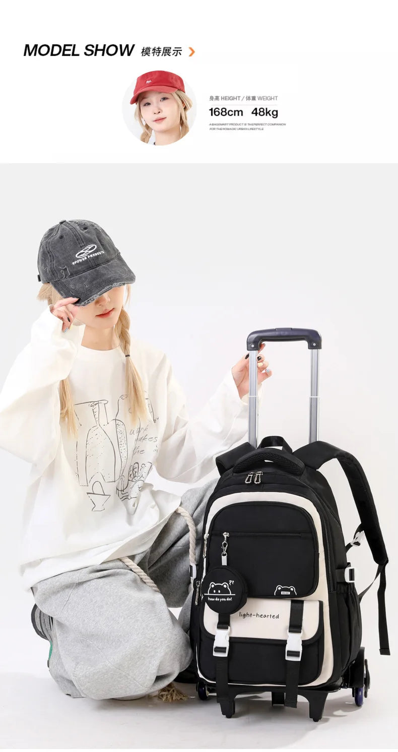 Children School Backpack Trolley Bag with Wheels Students Backpack Book Bag Rolling School bag for Girls Kids Wheeled Backpack