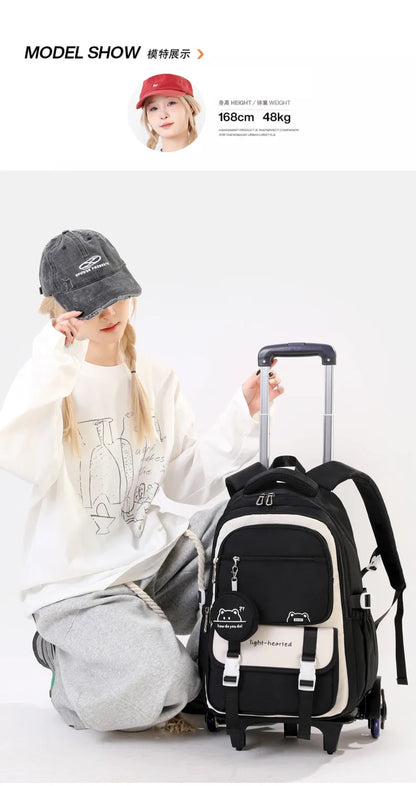 Children School Backpack Trolley Bag with Wheels Students Backpack Book Bag Rolling School bag for Girls Kids Wheeled Backpack