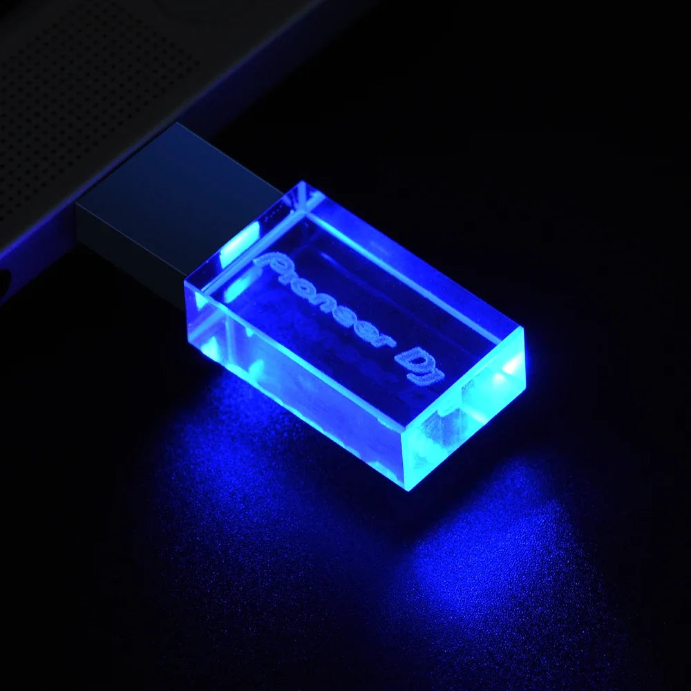 Pioneer DJ logo LED lights Crystal USB Flash Drive 128GB Gold Lid Pendrive 64GB  Memory Stick 32GB Real Capacity U Disk 16GB