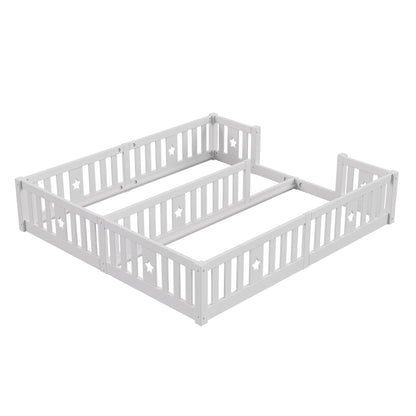 Rosahqnda Children's Bed Floor Bed 90x200cm with Railing Gate,Pine Wooden Bed for Families with 2 Children,Children's Twin Bed