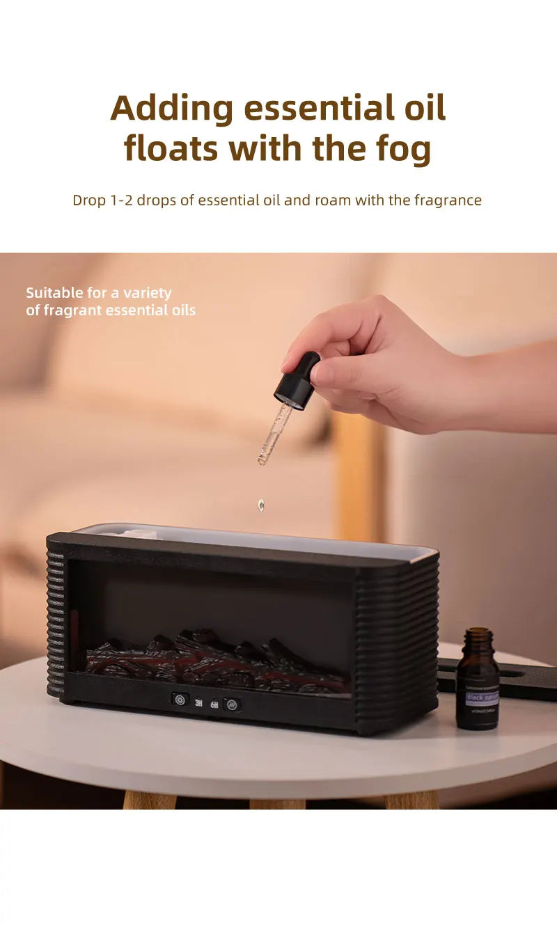 250ml Flame Fireplace Aroma Humidifier Colorful Light Aromatherapy Essential Oil Diffuser with Timed Auto Off for Home Bedroom