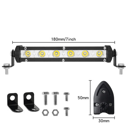 12-24V High Bright Universal Car Work Light 7inch 18w Work Light Bar LED Strip Lamp for Truck SUV Motorcycle Offroad Car