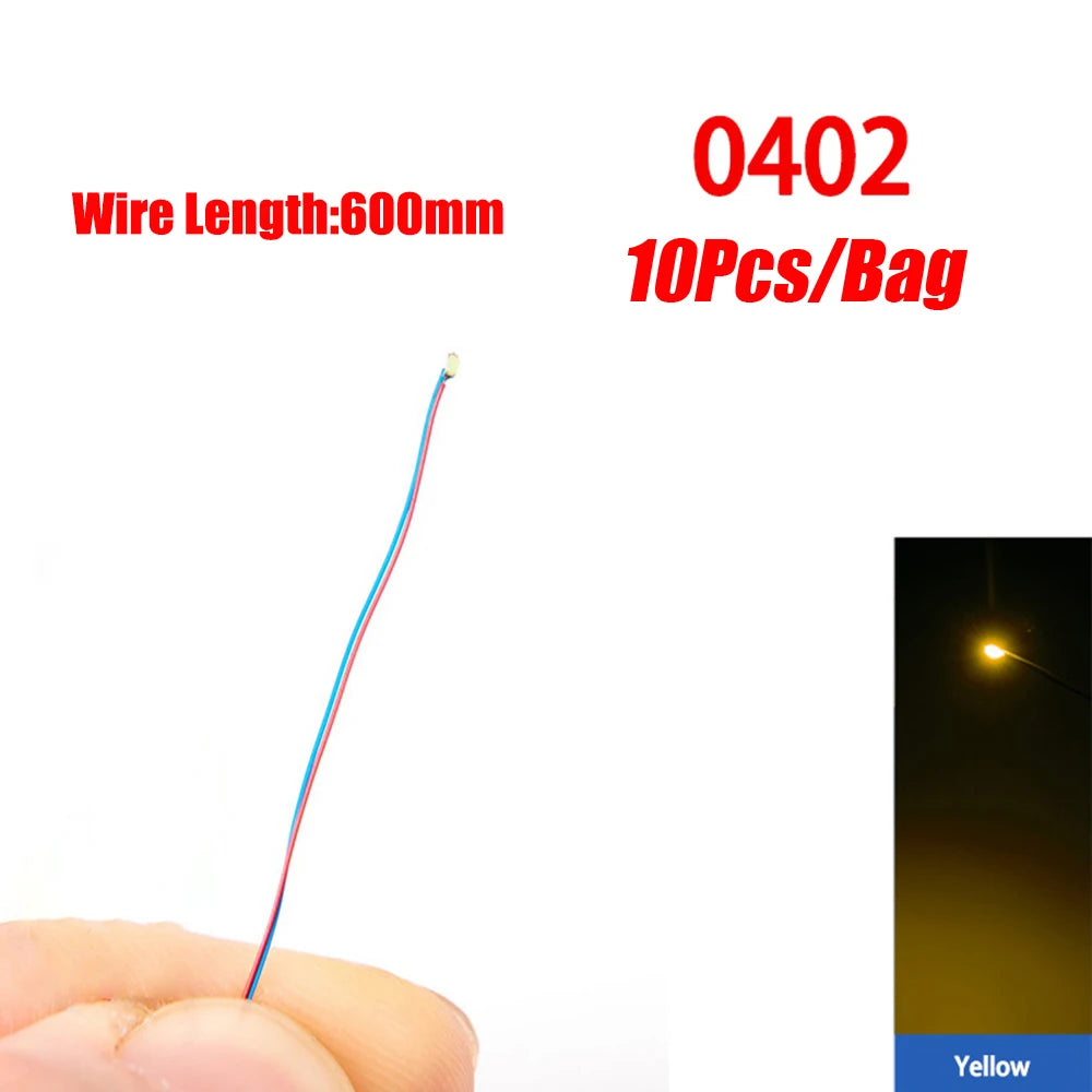10pcs/Lot Micro Litz Wired Chip 60cm 3V Railway Model For Gundam Scenes 0402 SMD Lamp Wired Micro Led Pre-Soldered Lamp