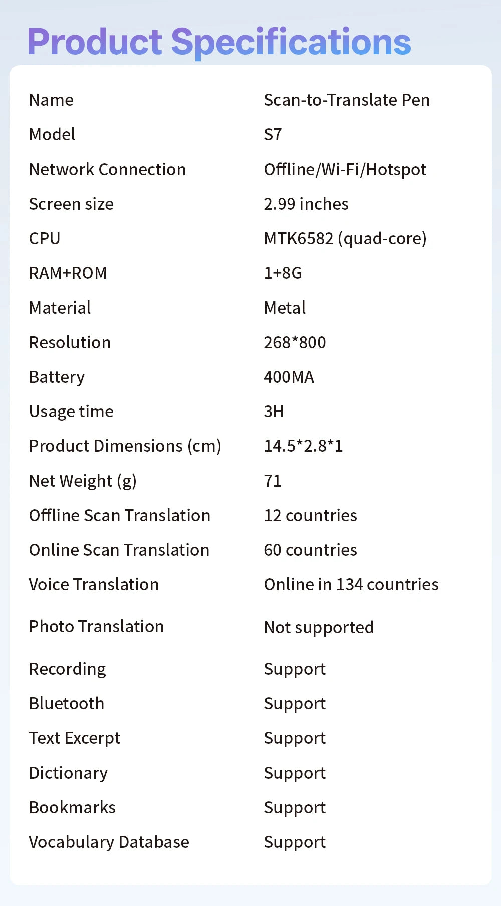 MSAI S7 S6 AI Translator Offline 60 Languages Scan Pen Scanning Voice 134 Languages Translation Dictionary Recorder for Travel