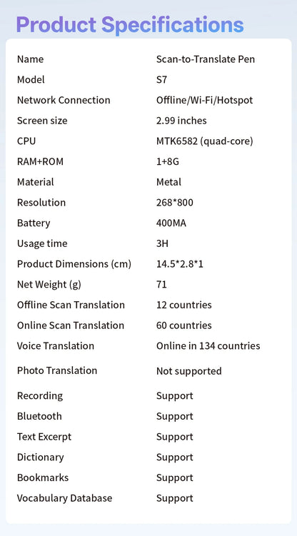 MSAI S7 S6 AI Translator Offline 60 Languages Scan Pen Scanning Voice 134 Languages Translation Dictionary Recorder for Travel