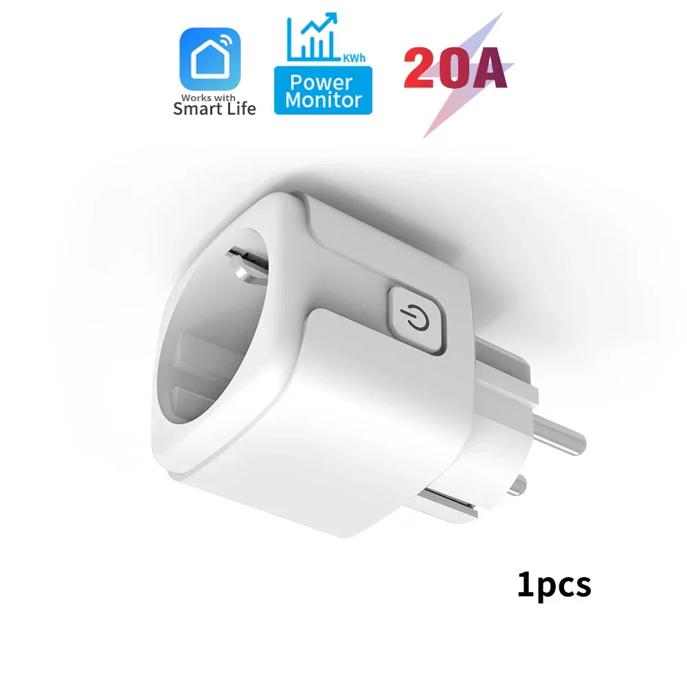 20A Tuya WiFi Smart Socket with Energy Monitor EU Plug Timer Schedule Works with Smart Life App Alexa Google voice control