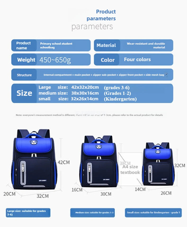 Lightweight Kids Backpack 1 3 6 Grade Spine Protection Reflective Space School Bag for Elementary Students