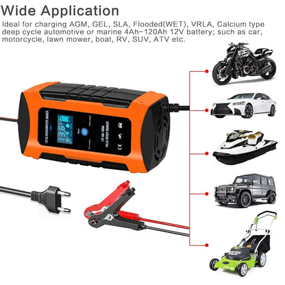 Pulse Repair Car Battery Charger 12V Output Current 10A Max Digital Display Summer Winter Mode Lead-Acid Battery Charger